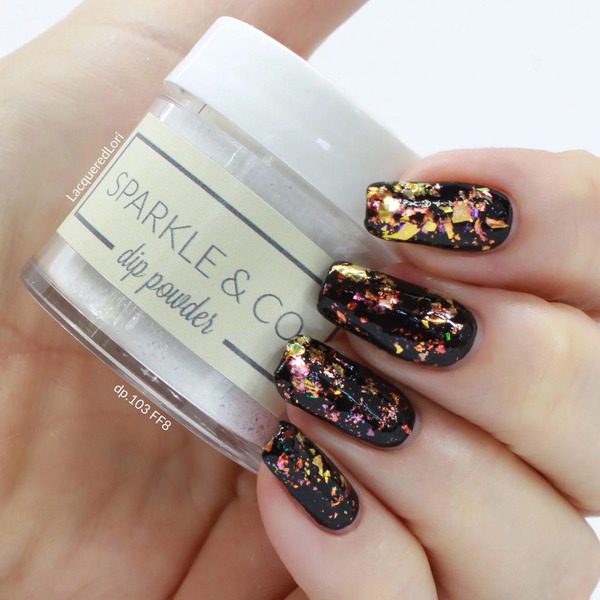 Nail polish swatch / manicure of shade Sparkle and Co. Clear with Flexie Flakies FF8