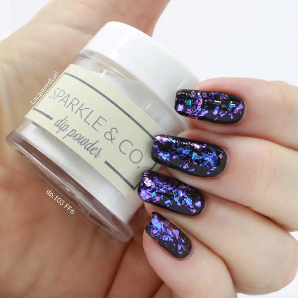 Nail polish swatch / manicure of shade Sparkle and Co. Clear with Flexie Flakies FF6