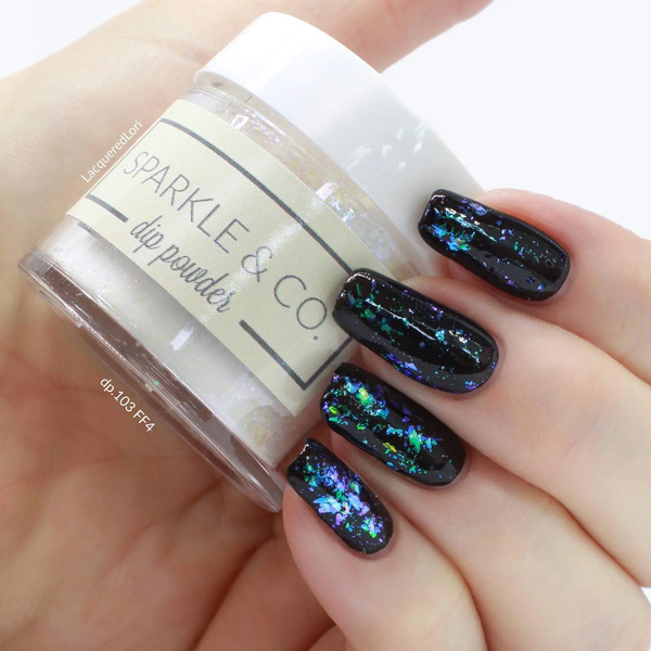 Nail polish swatch / manicure of shade Sparkle and Co. Clear with Flexie Flakies FF4