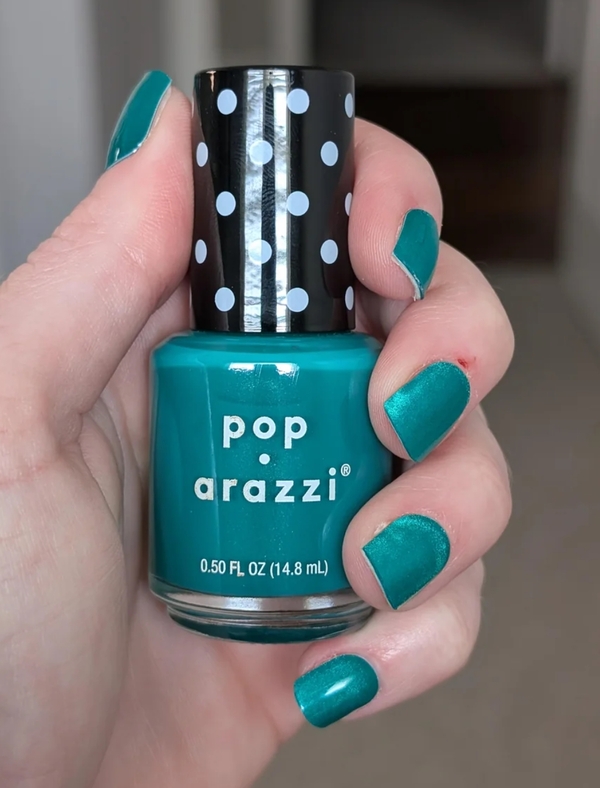 Nail polish swatch / manicure of shade Pop-arazzi Head Over Teals