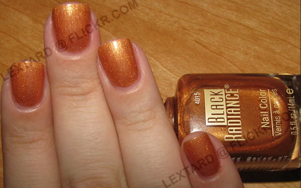 Nail polish swatch / manicure of shade Black Radiance Solid Gold