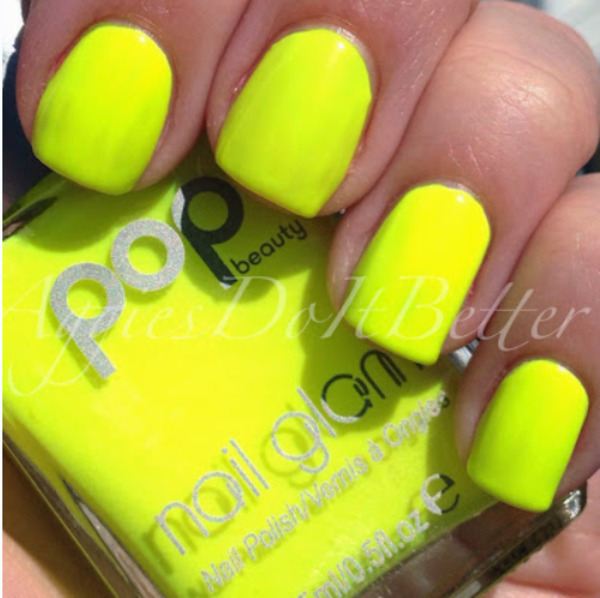 Nail polish swatch / manicure of shade Pop beauty Yellow