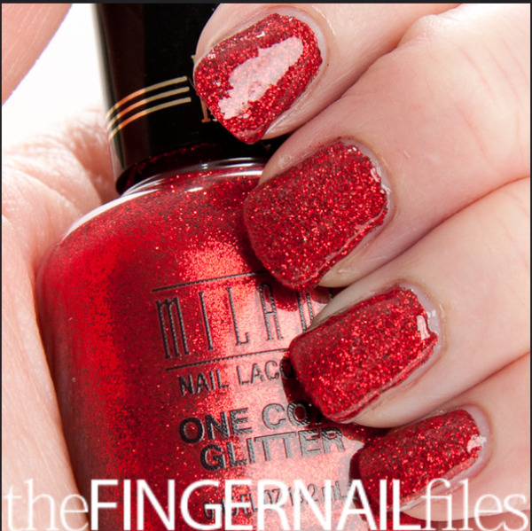 Nail polish swatch / manicure of shade Milani Red Sparkle