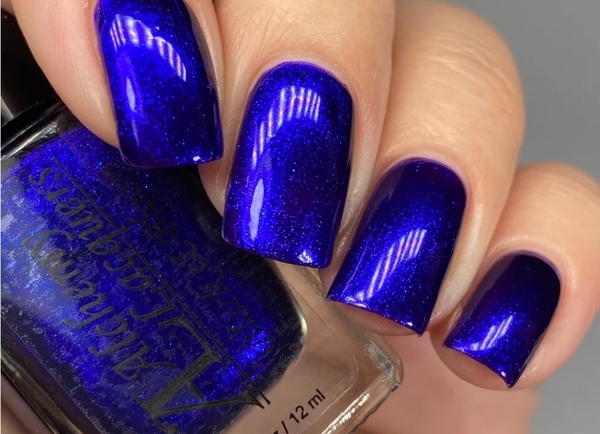 Nail polish swatch / manicure of shade Alchemy Lacquers Black and Bloom