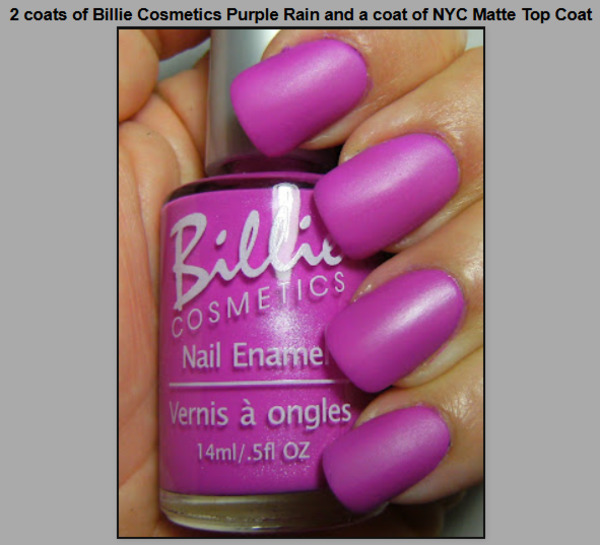 Nail polish swatch / manicure of shade Billie Cosmetics Purple Rain